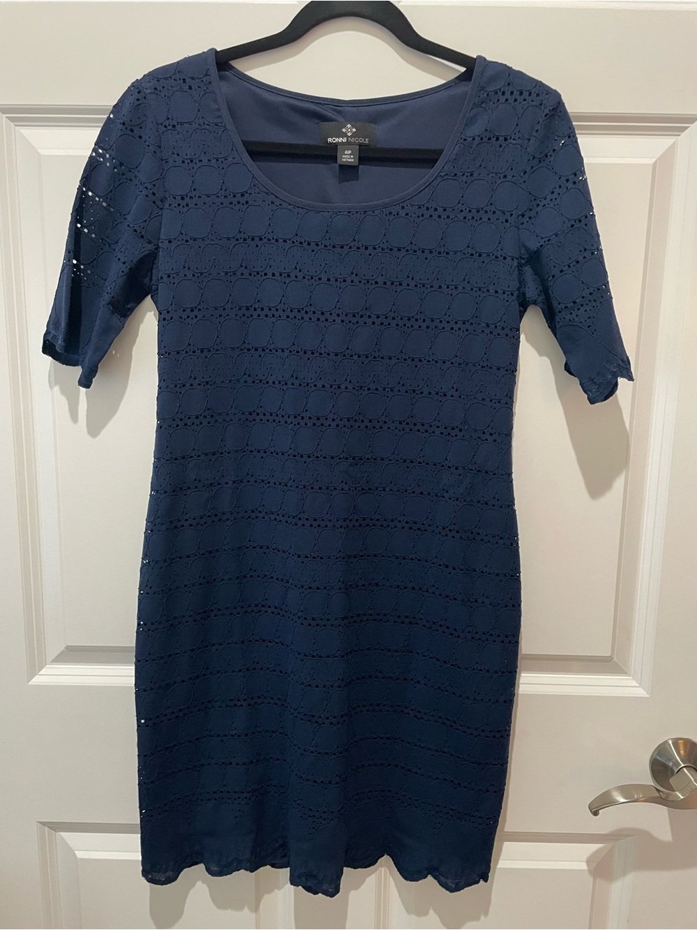 Ronni Nicole Navy Eyelet Midi Dress